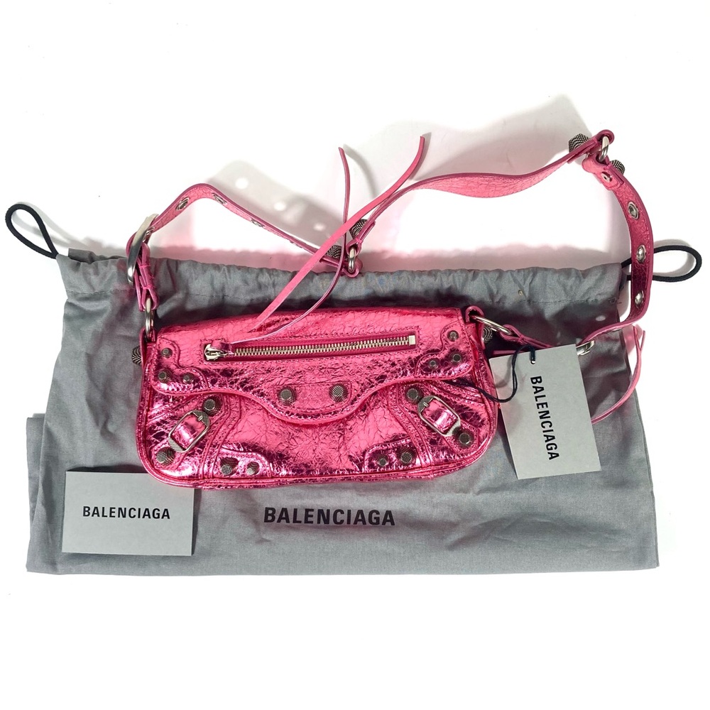 Balenciaga XSmall Le Cagole Metallic Leather Shoulder Bag Pink NEW Lambskin - Picture 4 of 17